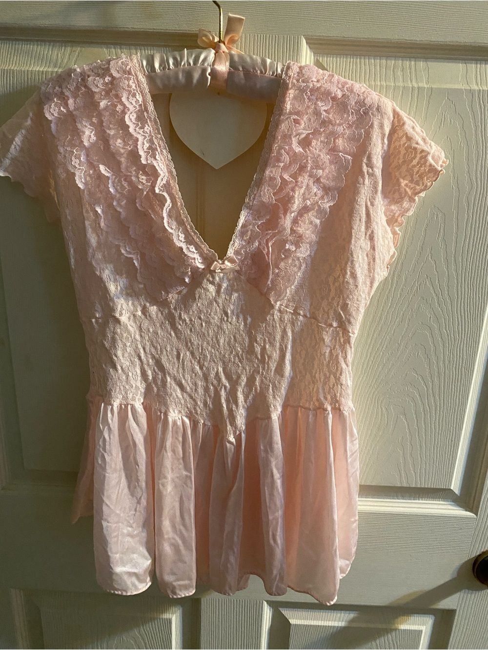 Pink Lace Peplum Women's Nighty